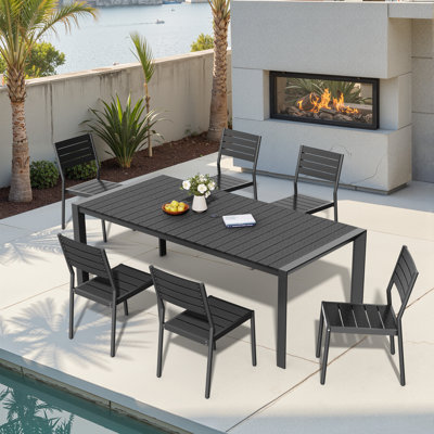 6 - Person 83’’ L Rectangular Aluminum Dining Set with Stackable Chairs