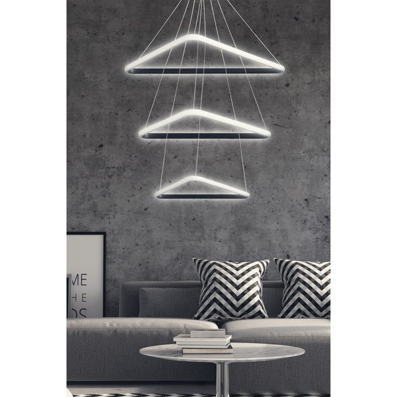 Adjustable Black Aluminium Chandelier (3 Pieces), LED Socket, 11.8 x 11.8 x 11.8 inches (Small), 15.7 x 15.7 x 15.7 inches (Medium), 19.7 x 19.7 x 19.7 inches (Large) | 6500K White Light, Modern Design for Home & Office