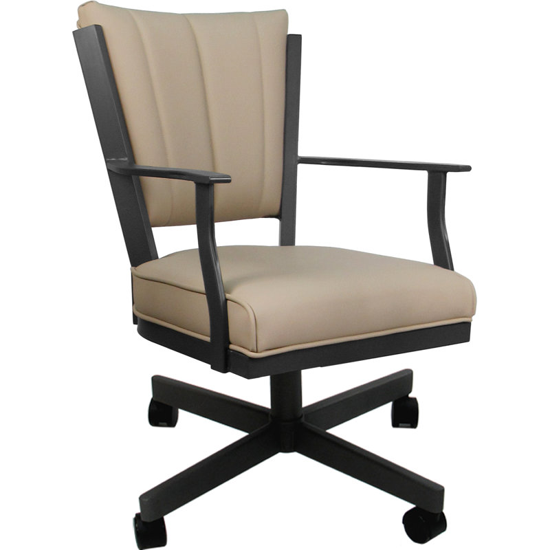 Leather Dining Caster Chair Swivel Tilt, Gray, Tan