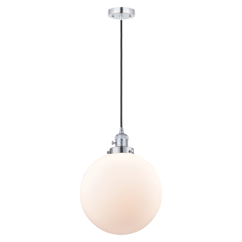 Luminaire suspendu à globe unique à 1 lumière, Chrome poli, Blanc mat