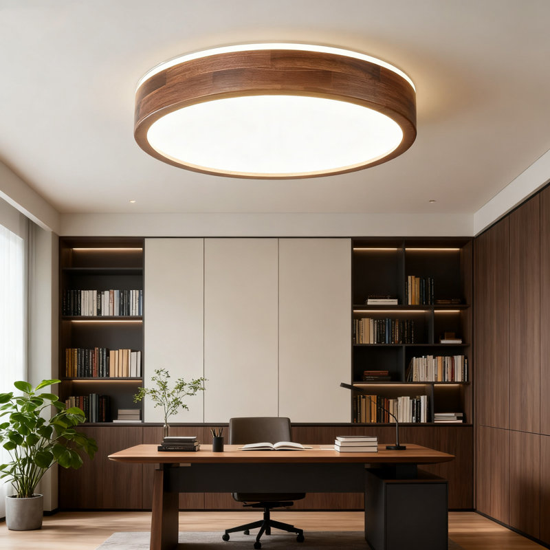 Plafonnier à DEL fabriqué à la main en bois de noyer, lampe encastrée ultra mince de style moderne Wabi-Sabi de 42 W avec température de couleur réglable pour la cuisine de la chambre à coucher, couloir et salle à manger