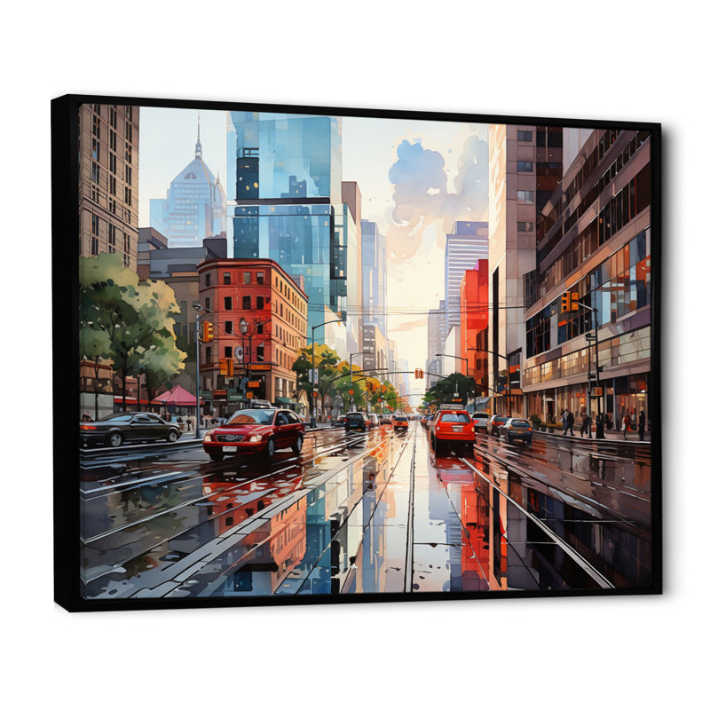 «Skyscrapers Urban Heights II», reproduction sur toile, H 12 po x l 20 po x P 1 po, Cadre flottant noir