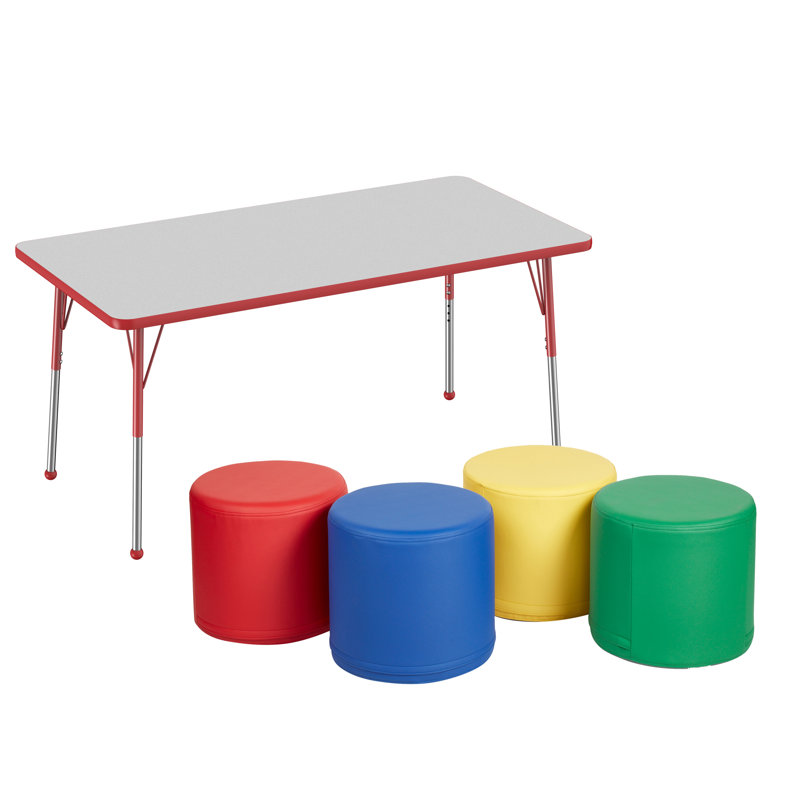 Ensemble de table et chaises rectangulaires à hauteur réglable T-Mould, Gris / rouge, H 12 po x L 48 po x L 30 po