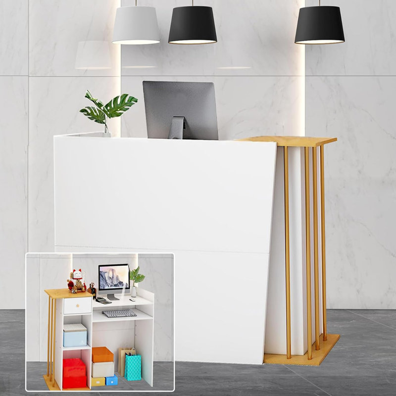 Reception Desk,39 inch Retail Counter with Drawers and Storage Shelves