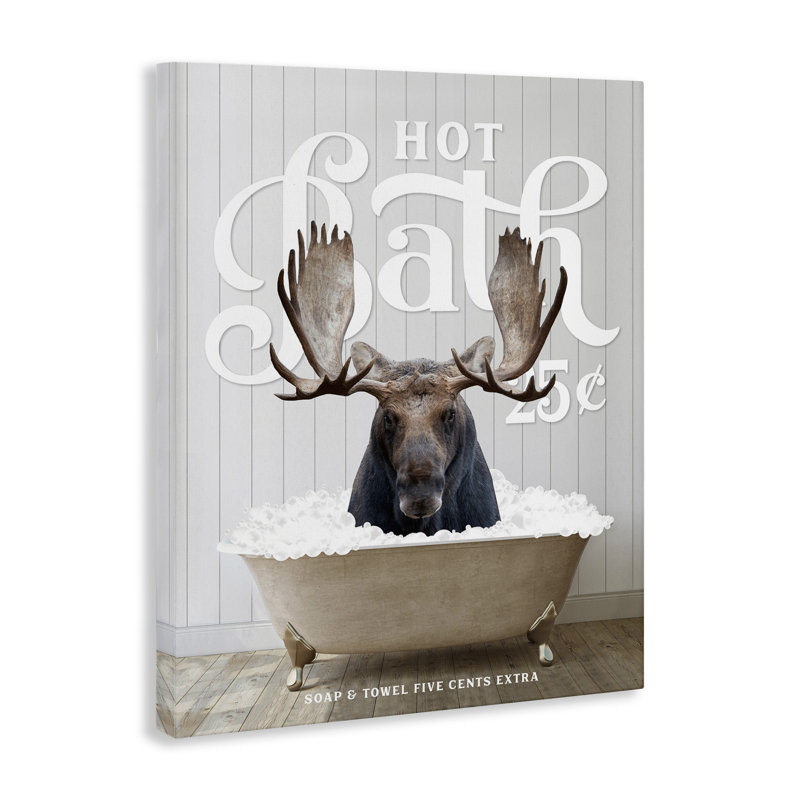 «Trinx Vintage Bathroom Moose», art giclée encadré par lettré et doublé, H 20 po x l 16 po x P 1,5 po