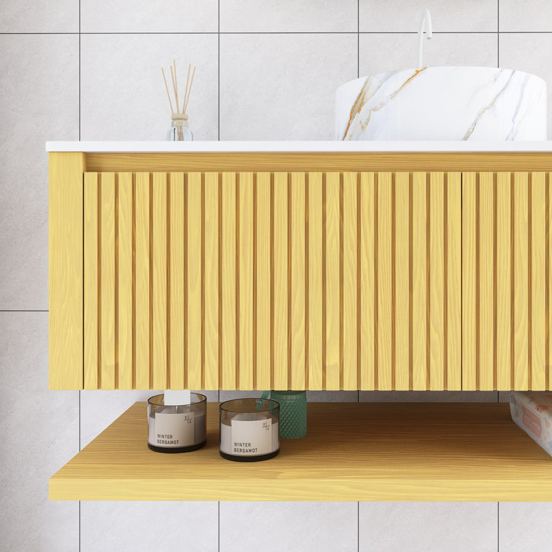 Meuble-lavabo mural 48 po en chêne avec plateau en pierre frittée 48 po