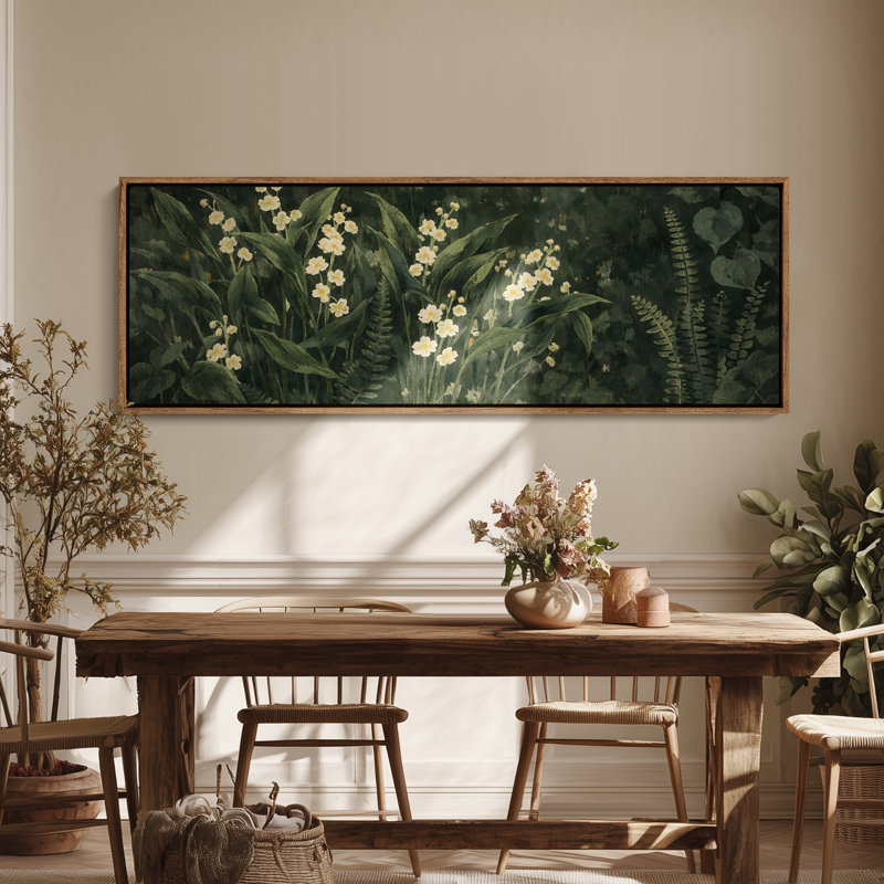 Art mural sur toile encadrée - Fleurs de la forêt luxuriante avec fleurs blanches délicates - 16 po x 24 po, 24 po x 36 po