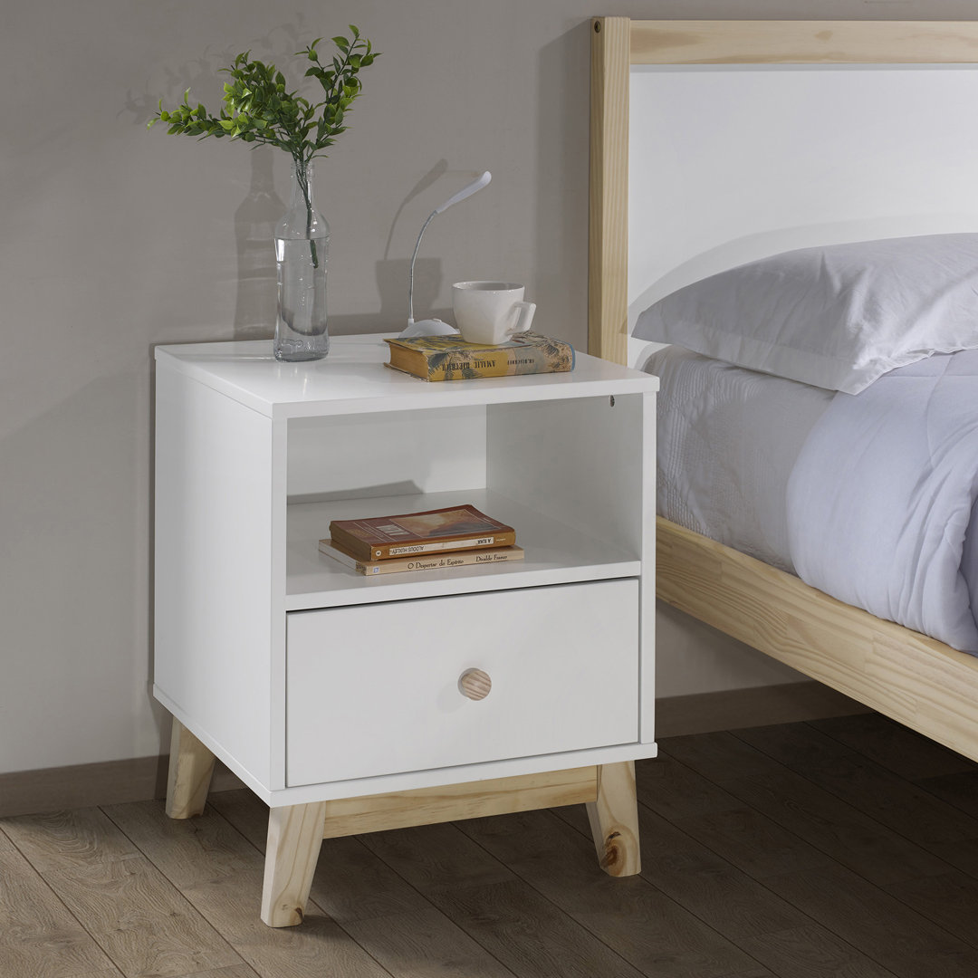Caillier 19.5" Wide Modern Scandinavian Style Solid Brazilian Pine Frame Nightstand With 1 Drawer Viv + Rae™