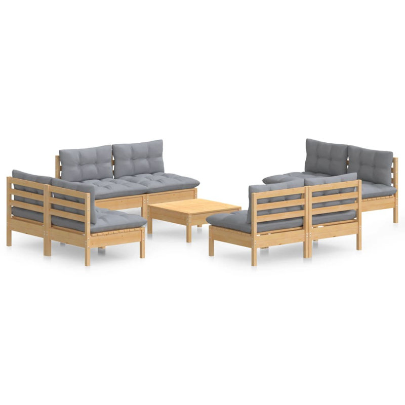  Ensemble de salon de jardin en bois de pin massif gris, tissu (100% polyester)