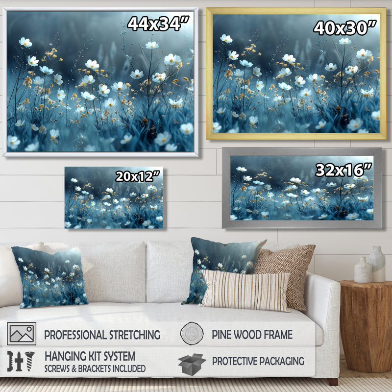 Bibeau - Wildflowers Wall Art Living Room, Toile encadrée flottée blanche, H 12 po x l 20 po x P 1 po