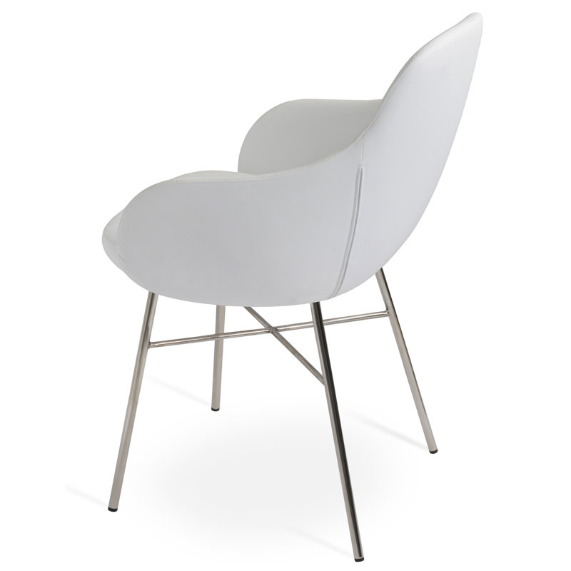 Gazel Cross Arm Chair, Stainless Steel Polished, White