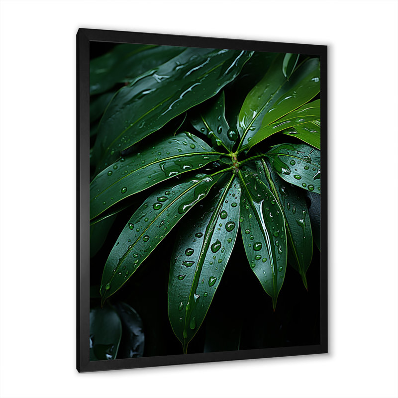«Emerald Jungle Leaves Embrace», reproduction sur toile, Cadre noir, H 32 po x l 24 po x P 1 po