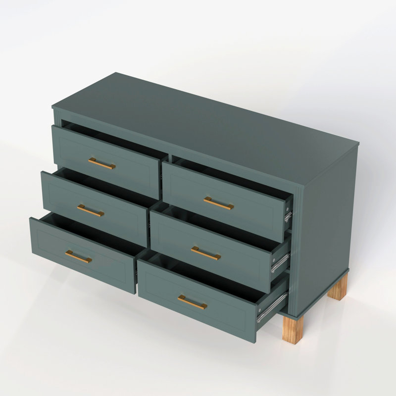 Commode double 6 tiroirs en bois robuste, Vert clair