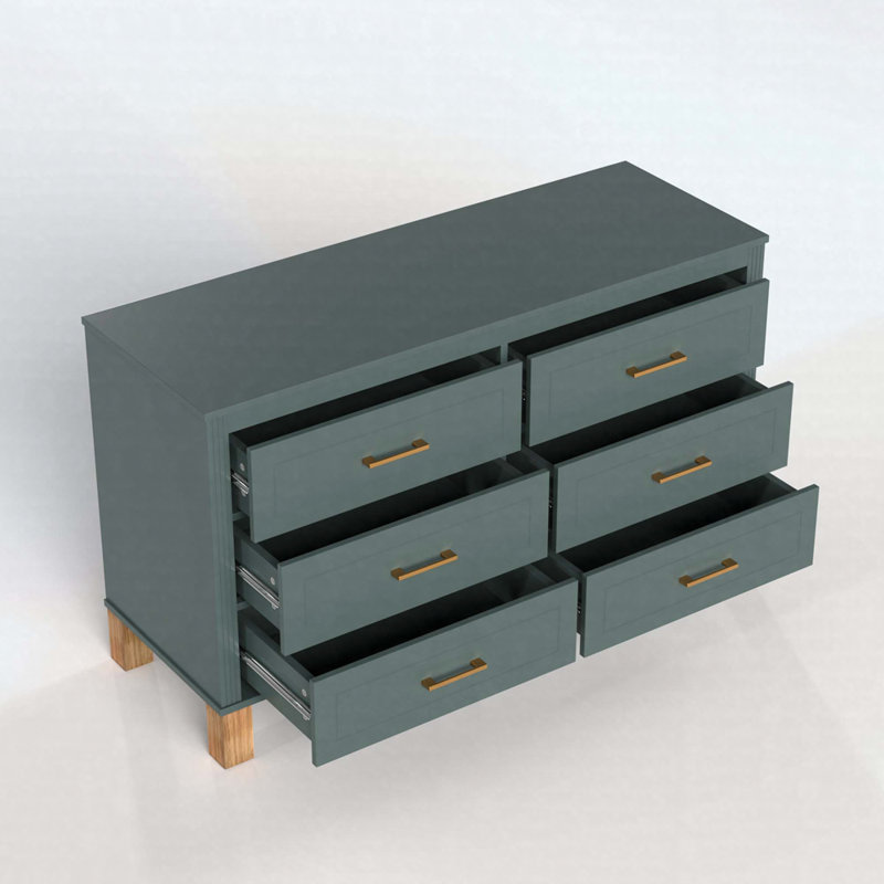 6-Drawer Double Dresser, Light Green