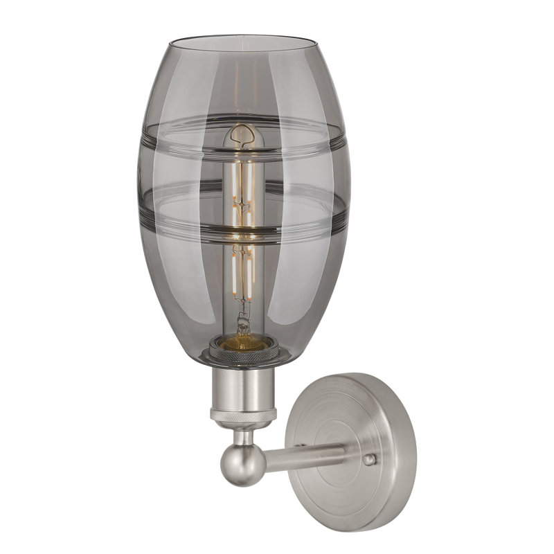 Bettylou Steel Armed Sconce, Satin Nickel, Light Smoke, 10.38" H x 5.88" W x 7.44" D