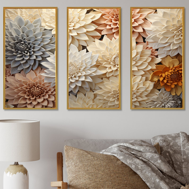 Minimalisme, maman, peinture en beige, ensemble d'art mural «Mums», Cadre flottant doré, H 40 po x l 60 po x P 1 po