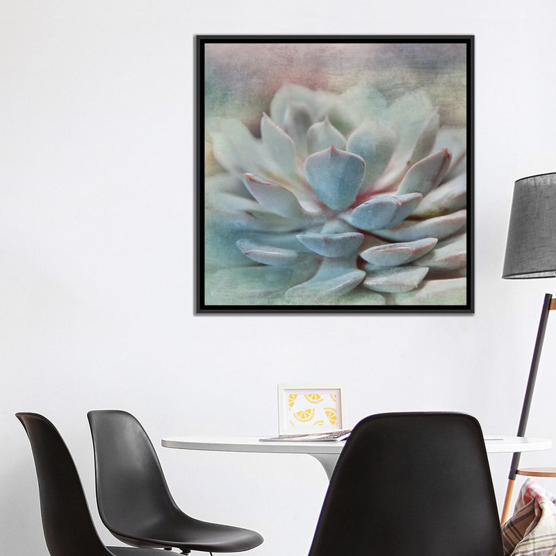 «Pastel Succulent I», impression sur toile, H 18 po x l 18 po x P 1,5 po, Toile avec cadre noir, Pas de tapis