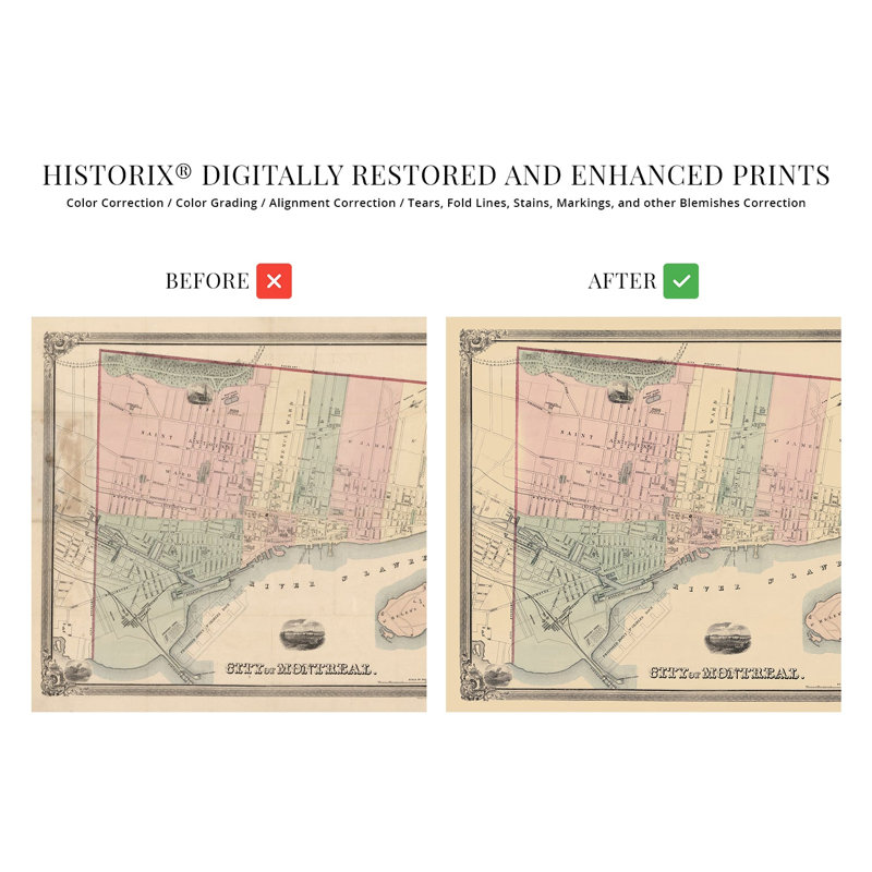 1863 Montréal, Québec, carte du Canada, H 24 po x l 18 po x P 0,01 po