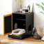 Armoire de toilette cachée pour chat noir avec porte en sisal et table d'appoint