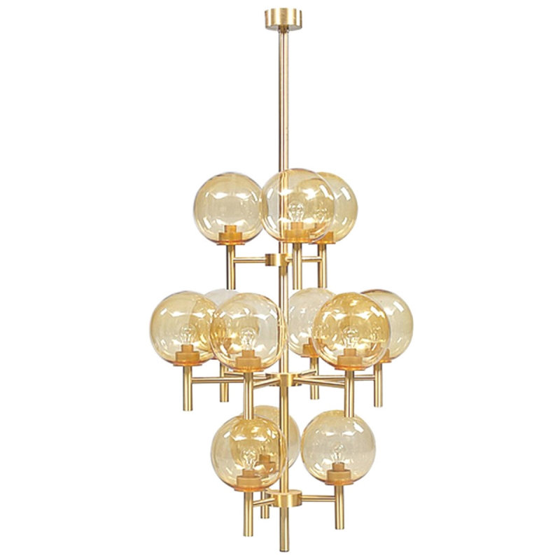 Lustre suspendu en laiton clair Elliya Kristiansson, Bronze brillant, Transparent, 46 po de largeur x 80 po de hauteur