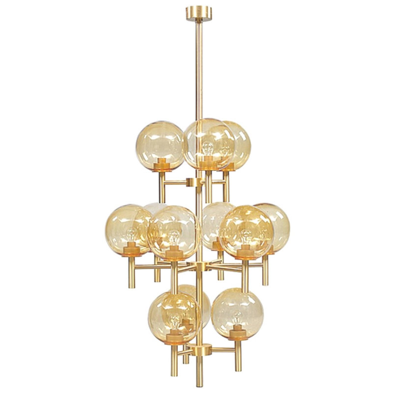 Lustre suspendu en laiton clair Elliya Kristiansson, 46 po de largeur x 80 po de hauteur, Fumée, Bronze brillant