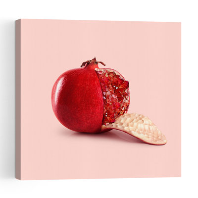 Ruby Pomegranate Geode Colorful Modern Surreal Fruit Nature Wall Art Print 1 Piece Wrapped Canvas Wall Art