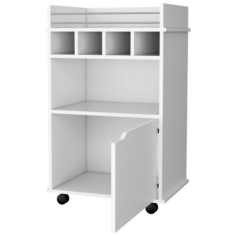 Chariot-bar blanc et élégant avec rangement pour accessoires de boissons Chariot 1 porte à tablettes multiples, porte-bouteilles intégrés, fonction de mobilité