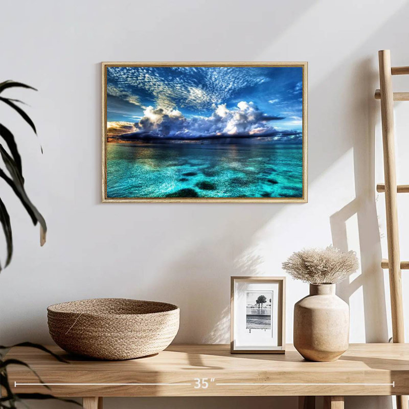 Vue sur l'océan Cozumel, Cadre flottant en bois naturel, 19 po x 13 po