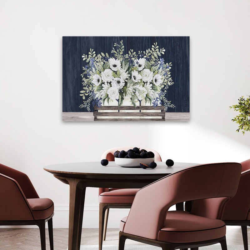 Toucher de bleu - Nature morte contemporaine, fleurs, art blanc, H 36 po x l 24 po