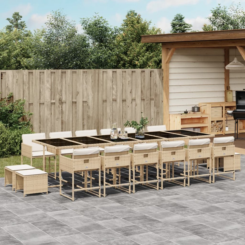  Ensemble de salle à manger de jardin beige, noir, blanc crème, Blanc, crème, Beige