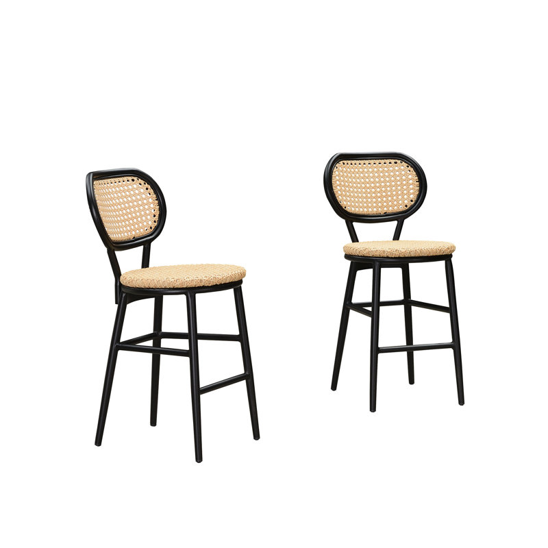 Alexaundra Upholstered Rattan Outdoor Stool, Gold, 25.59" H