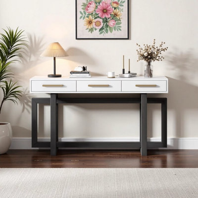 Console moderne, table de couloir, table de canapé avec 3 tiroirs