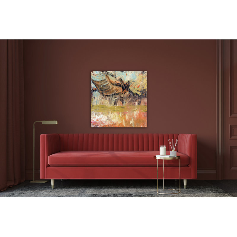 Orange, Brown & Blue By John Beard - Framed Gallery Wrapped Canvas Print Print by John Beard, 26" H x 26" W x 2" D