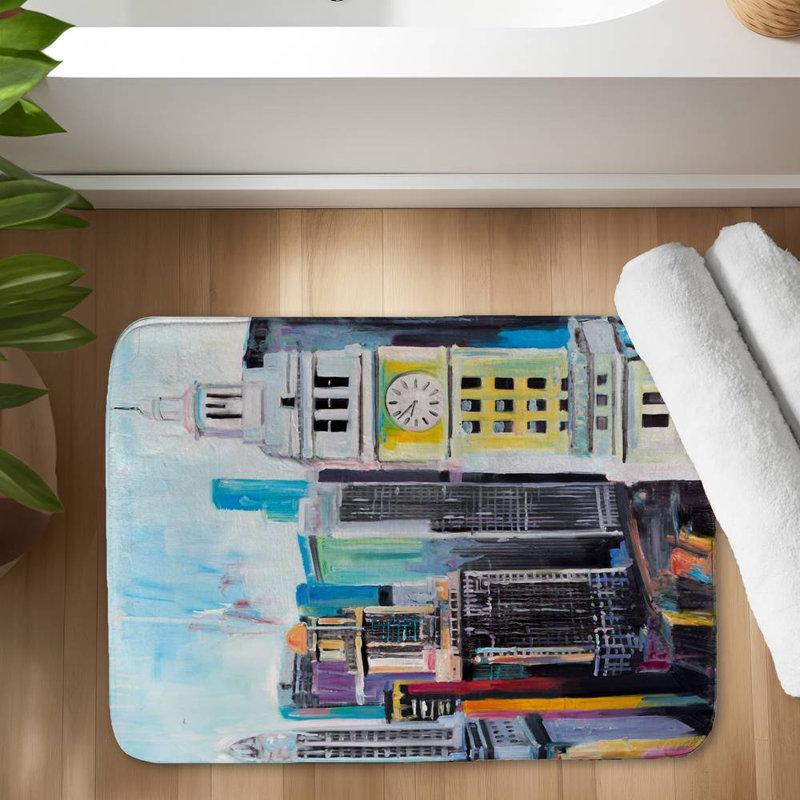 Colorful cityscape of manhattan Bath Mat with Non-Slip Backing - Quick Dry Memory Foam Bathroom Rug - Absorbent - Modern Plush Spa-Style - Machine Washable
