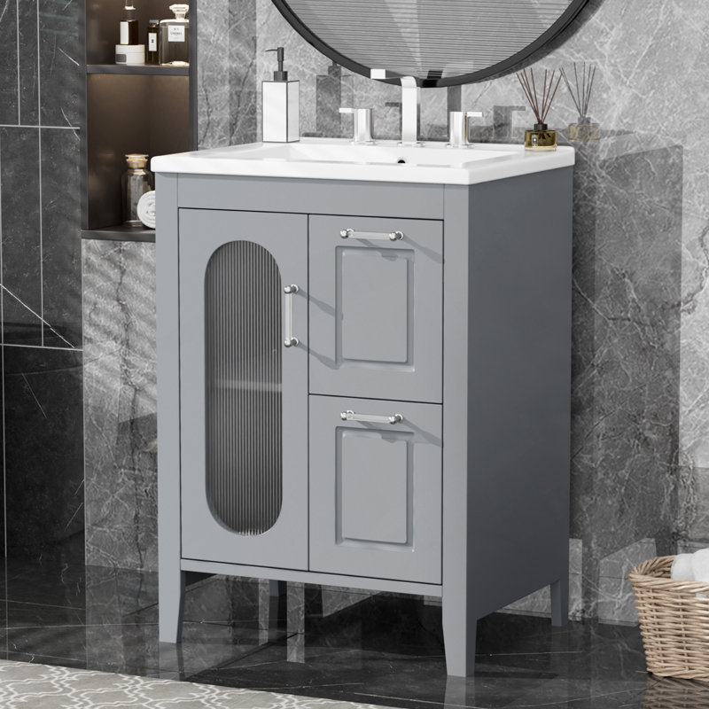Meuble-lavabo 24 po avec lavabo en céramique, Gris mat