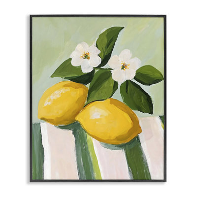 Citrons et marguerites sur nappe, giclée encadrée, design par The Prints Vibe