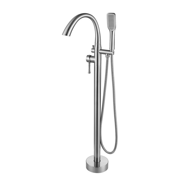 Robinet de baignoire autoportant monocommande à fixation au sol avec douche à main, Nickel brossé