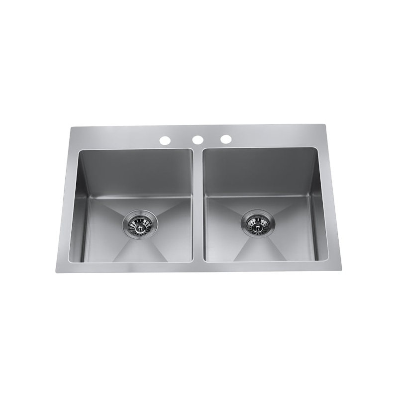 Évier de cuisine à double cuve encastrable L 33 po x l 22 po