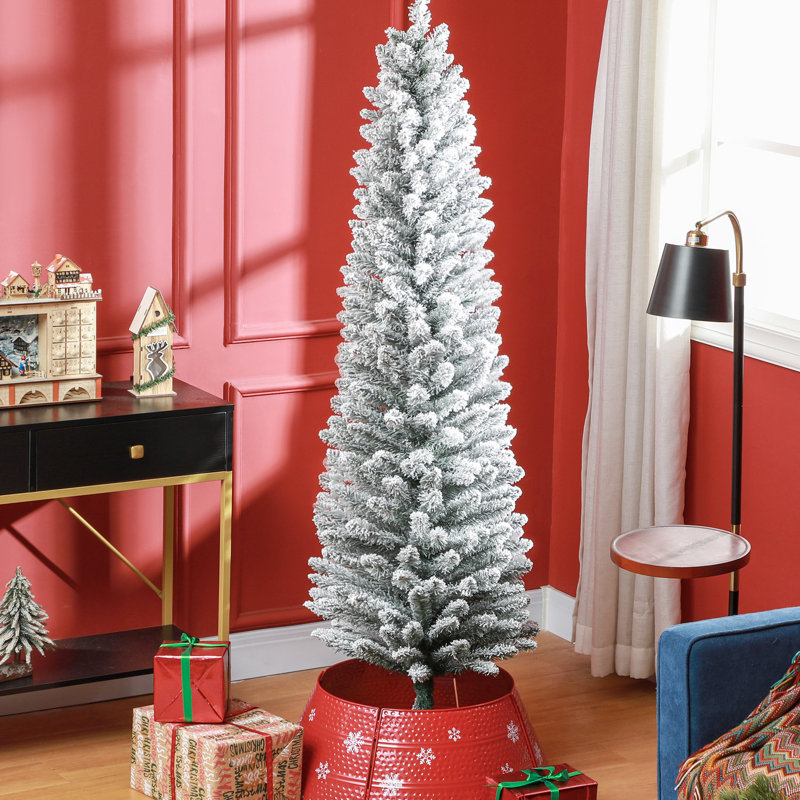 Arbre de Noël enneigé 6 pi, 329 pointes, base en métal, Jolly 6 pi artificiel avec neige, saison magnifique