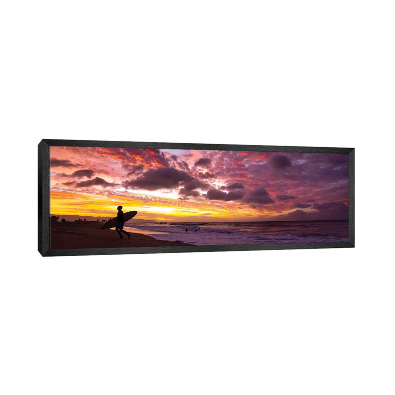 Vog Sunset 1 Piece Floater Frame Panoramic Wall Art on Canvas, Black