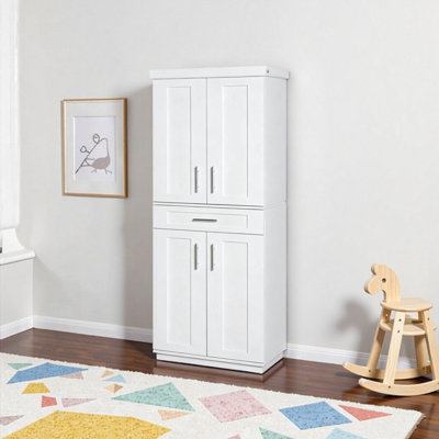 Modern White Kitchen Pantry Cabinet – 30" Wide Freestanding Storage Cupboard with Adjustable Shelves