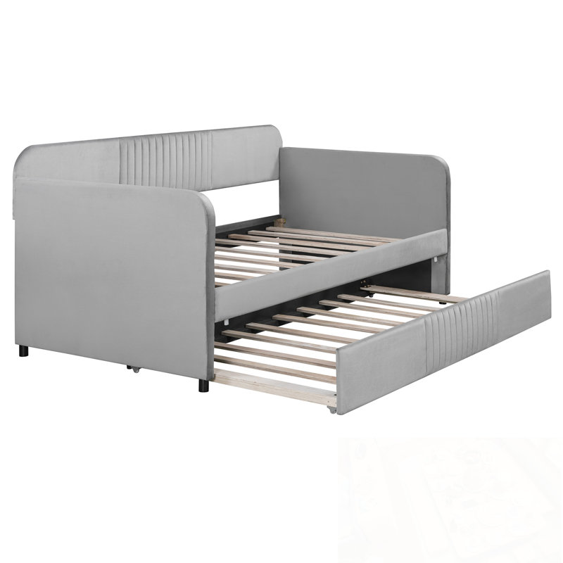 Lit de jour simple rembourré avec couchette, Gris