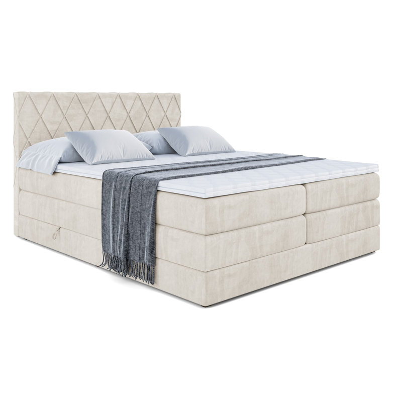 Brusch Divan Bed with Mattress, 200 x 200 cm, Beige cream