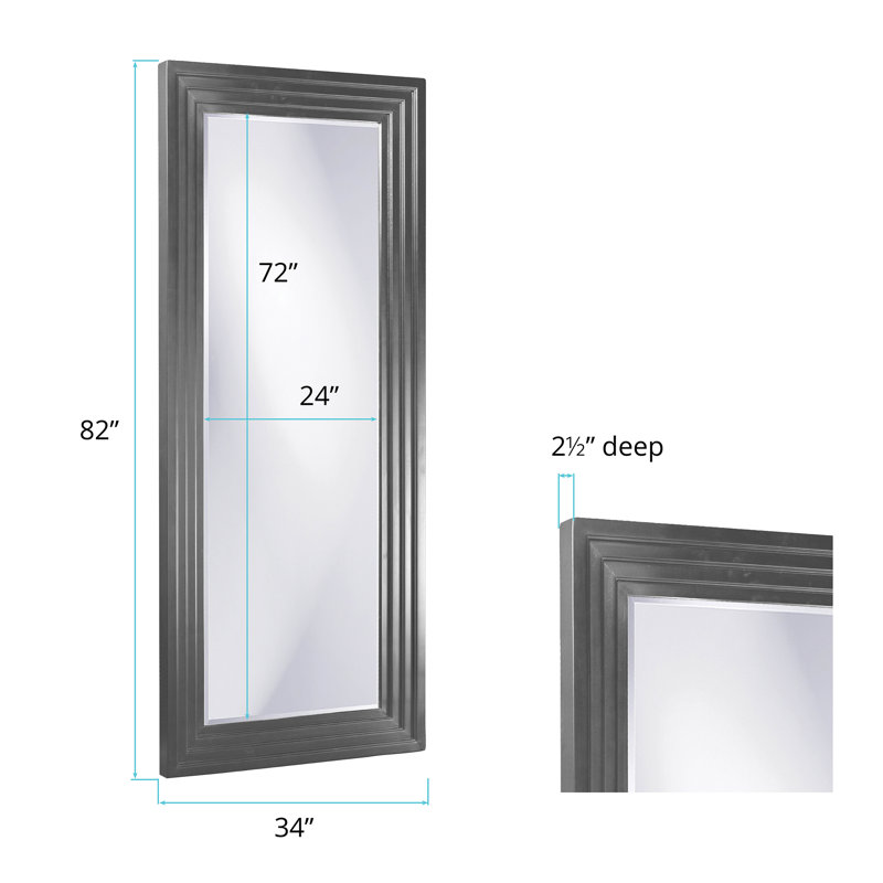 Glossy Charcoal Gray Tall Rectangular Wood Mirror