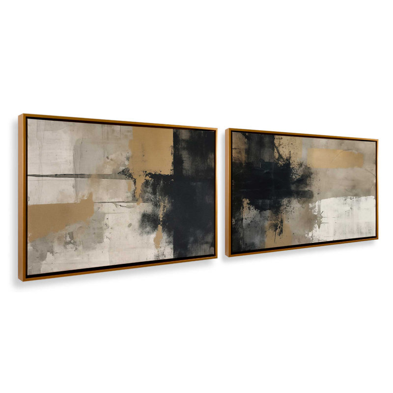 Ensemble de 2 pièces Chiaroscuro Blend, Cadre flottant or poli, H 24,75 po x l 73,5 po x P 1,75 po
