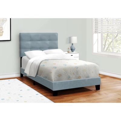 Structure de lit simple en velours bleu pour une chambre à coucher glamour