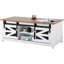 Table basse de style ferme de 122 cm (48 po), table basse rectangulaire avec 2 portes coulissantes de style grange, table rustique en bois à 2 niveaux avec étagères amovibles pour salon, chambre, appartement ou studio, blanc et naturel