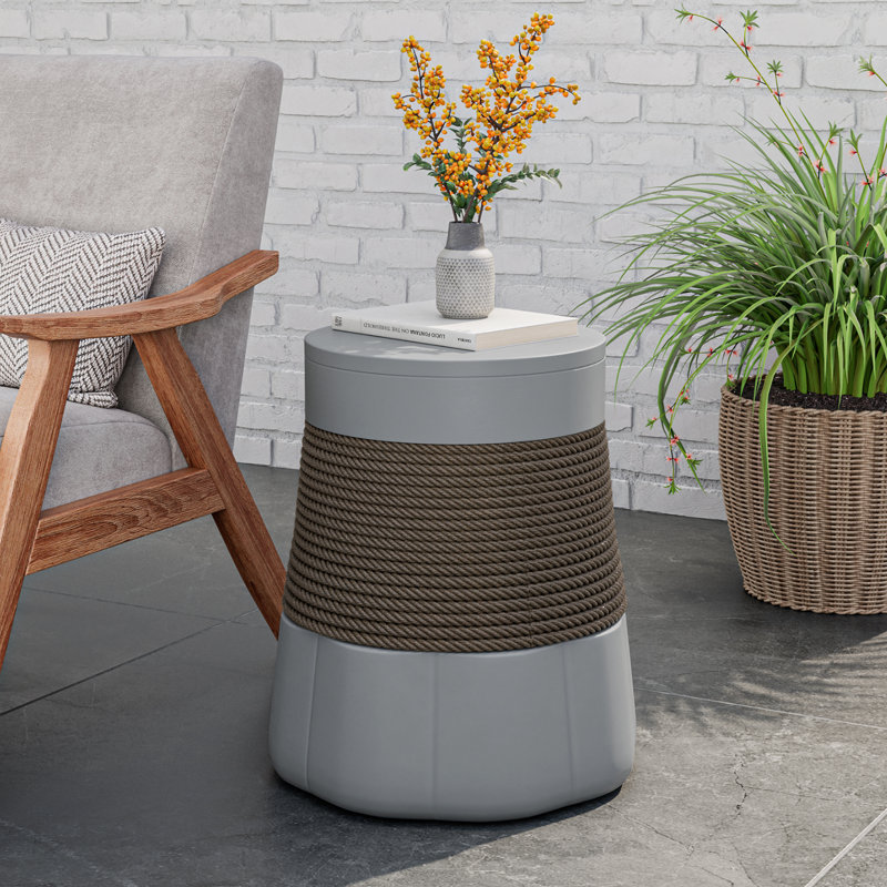 Nayini Round Concrete Outdoor Side Table, Dark Gray