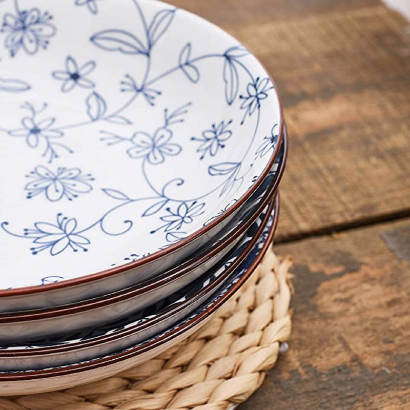 Ensemble de bols à salade en céramique, assiettes à pâtes bleues et blanches de 6,8 pouces (8 pouces x 6 pièces)