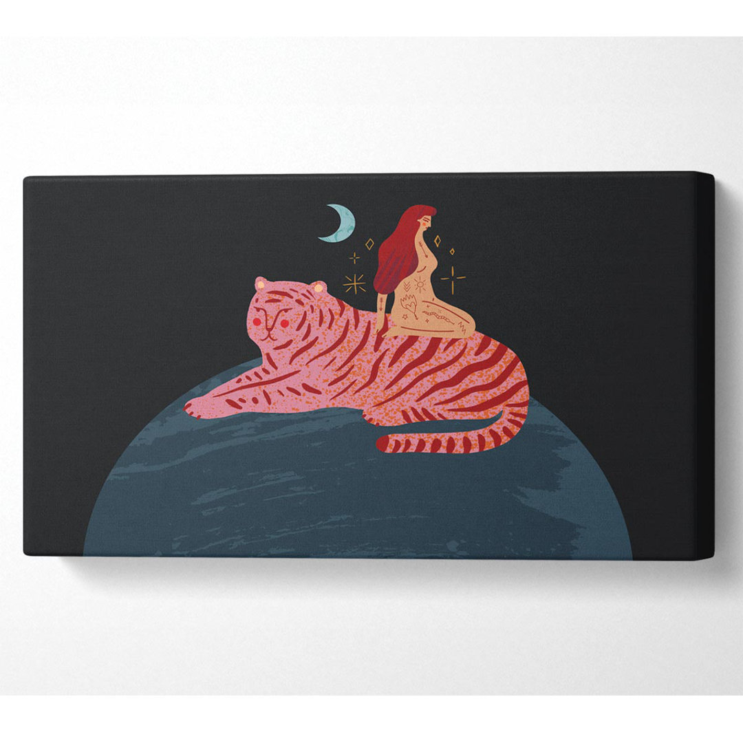 Frau und Tiger Planet Wide Canvas Print